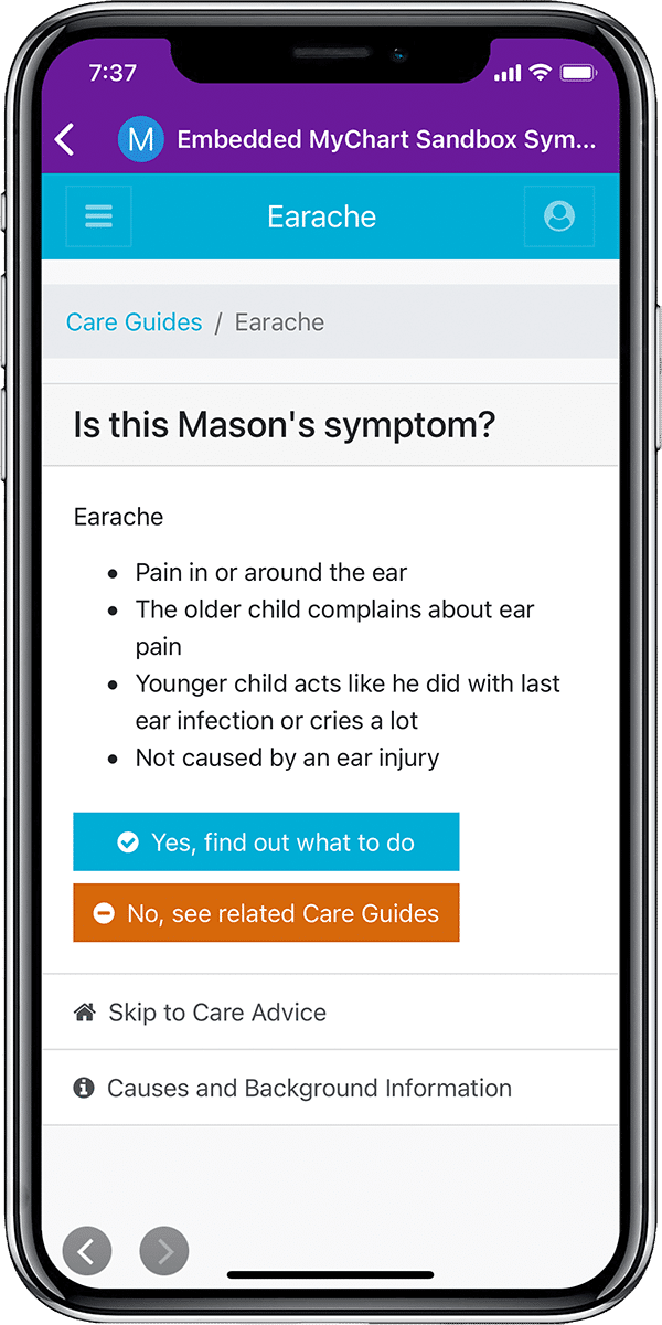 MyChart Care Guide Screen