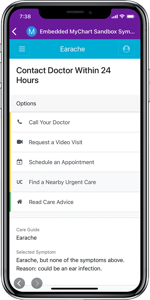 MyChart Treatment Recommendation Screen